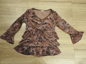 ** free shipping |LEST ROSE L'Est Rose tops floral print Brown tea color frill **