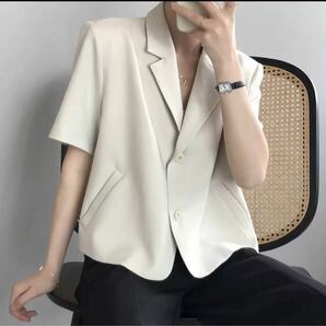半袖テーラードジャケット　オフィスジャケット　半袖ブレザー　韓国ファッション　きれいめカジュアル　　トレンドファッション