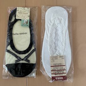 送料無料　新品　フットカバー 2足セット tutu anna 23-25cm 黒リボン　　無印良品　白レース　22-24cm 送料込み