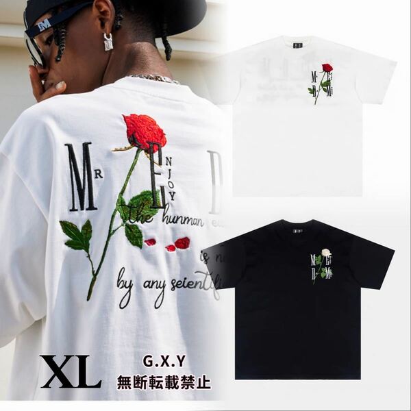 在庫処分【MEDM】MR.ENJOY DA MONEY Tシャツ半袖 花柄 刺繍（L、XL）