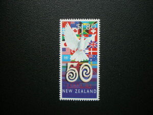 ニュージーランド発行 平和の鳩や加盟国の国旗など国際連合５０周年記念切手 １種完 ＮＨ 未使用