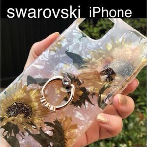 iPhone12mini/12promax iPhone case Swarovski attaching hi around Mukou . flower smartphone ring 