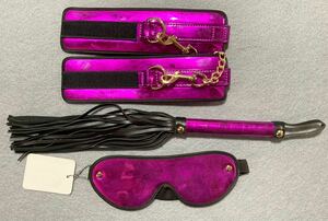コスプレ 小道具 アイテム エナメル 手枷 目隠し 鞭 女王様 レザー 撮影 レイヤー 紫 パープル セット