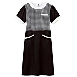 ★ アンフェミエ製 3Lサイズ エステサロンビューティウェア 千鳥柄切替ストレッチ 半袖ワンピース ユニフォーム制服 ★