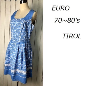 EURO古着 70s～ 小花柄 チロルワンピース M程度 水色 オールド ヴィンテージ ヨーロッパ ユーロ アルプス 民族衣装 レトロ 膝下丈 ★177