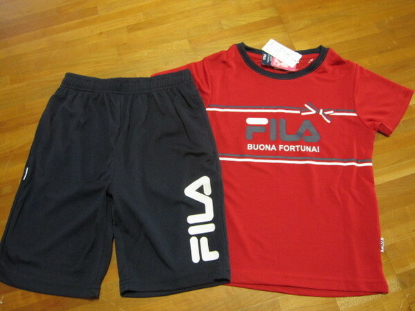 *送料無料*新品*130*FILA*上下Set*レッド×ネイビー*吸汗速乾*半袖半パン*テニス*スポーツ*フィラ*