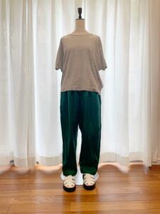  hand made * flax 100% pants * green * waist rubber . is ....* easy S size * both side pocket attaching * height 96cm