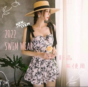 新品未使用　肩紐リボンモノトーンフラワーワンピースSWIMWEAR sizeXL