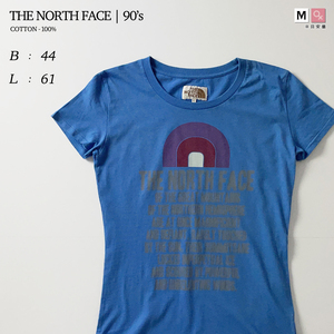 THE NORTH FACE 90s ヴィンテージ ビッグ ロゴ プリント 半袖 Tシャツ 青 ブルー 水色 ビンテージ 細身 綿 100% ザ ノースフェイス M 9号 L