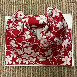  lady's yukata making obi obi decoration obi red floral print retro new goods unused 
