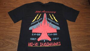 【VAQ-141】Shadowhawks 米海兵隊岩国基地 CVW-5 シャドウホークス30周年記念 TシャツサイズS 米海軍厚木基地EA-18Gグラウラー コットン黒