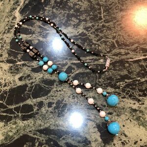 [ new goods ] natural stone necklace * black spinel scouring turquoise white quartz magnet type hema tight present gift 