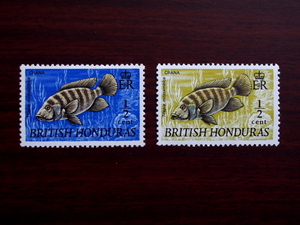 英領ホンジュラス切手　カワスズメ　２種未使用　1969・71年