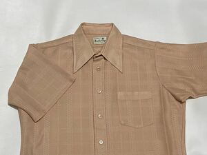 70's Cambridge メッシュ織りストライプ ポリエステルシャツ Mサイズ ビンテージ古着 ポリシャツ vintage 70年代 60's 80's