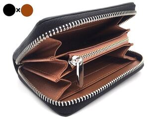 ミニ財布 コインケース カードケース 小銭入れ メンズ レディース 黒 茶 ラウンドファスナー レザー財布 コンパクトなのに大容量