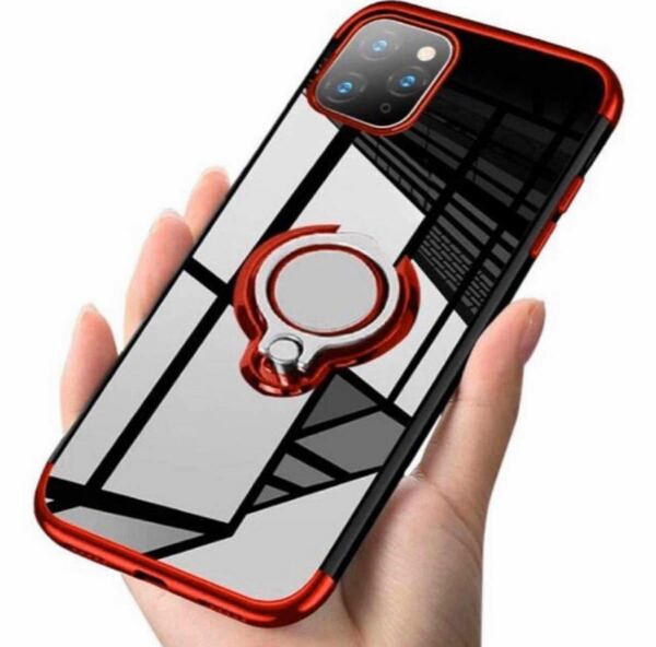 iPhone 11Pro 用 赤 リング付き　透明ケース　おしゃれ　人気　軽量