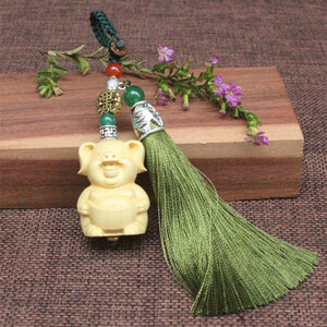 Art hand Auction [Tsuge Wood Carving Netsuke] ◆Pig◆ Natural/Natural Wooden/Handmade/Handmade/Designed Carving/Keychain/Strap/Present, sculpture, object, oriental sculpture, Netsuke