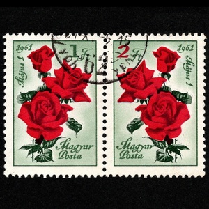 郵便切手 ハンガリー MAGYAR POSTA 「バラ 1Ft」「バラ 2Ft」 2枚セット 横ペア 1961年4月29日 使用済 Stamps Rose Flower