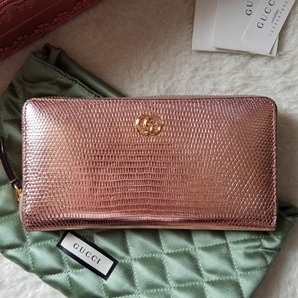 新品 GUCCI グッチ GGマーモント リザード ジップ アラウンド 長財布 ローズゴールド 456117 EYZAG 7727