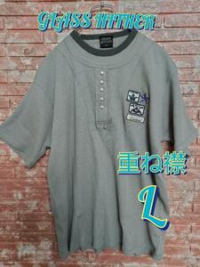 GRASS HITHER ドクロ バックプリント 半袖Tシャツ グレー L