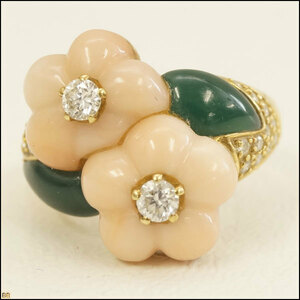 zf28 gem judgement document attaching *K18 diamond coral karu Ced knee ring D0.40 11 number natural 10.93g ring Gold gold 