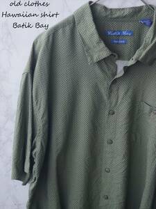 美品 Batik Bay バティクベイ シャツ 柄シャツ 半袖 ドット アロハシャツ XXLサイズ グリーン 緑 ハワイアン 涼しげ 大きめ ビッグ 