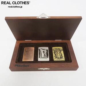 ZIPPO/ジッポー 懸賞品 Marlboro/マールボロ MEDIUM 木箱入りオリジナルジッポー3個セット ロングホーン/カウボーイ等 /000