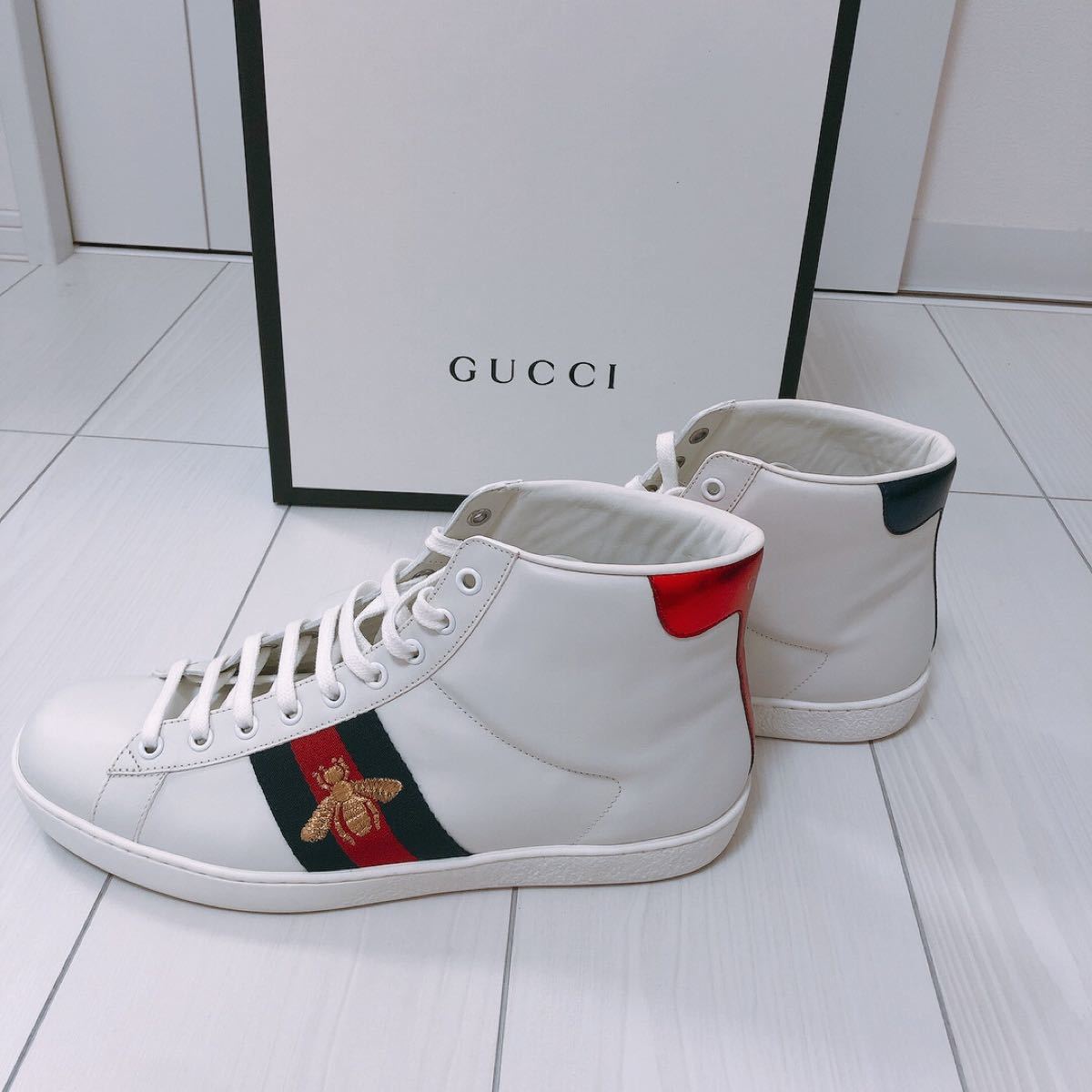 新品 GUCCI 29cm グッチ ハイカット スニーカー ファー BEE刺繍 Ace