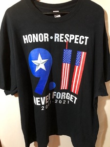 747★大きいサイズ ゆるダボ★USA古着 メッセージプリントTシャツ 9.11 NEVER FORGET 黒 ブラック GILDAN 3XL