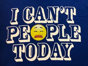 861★USA古着 イラスト＆メッセージプリントTシャツ I CAN'T PEOPLE TODAY 青 ブルー DELTA XL