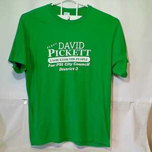 zcl-02t♪アメリカ古着Port Company製 ELECT DAVID PICKETT 企業Tシャツ USサイズ－2XL グリーン