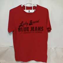 zcl-03t♪アメリカ古着【Lucky Brand】ラッキーブランドプリントTシャツ USサイズ－L ブリックレッド_画像1