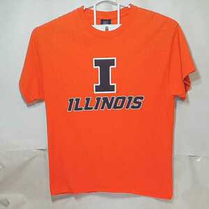 zcl-03t♪アメリカ古着University of Illinois イリノイ大学 カレッジ プリント Tシャツ USサイズ－L オレンジ