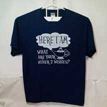 zcl-03t♪アメリカ古着HERE I AM WHAT ARE YOUR OTHER 2 WISHES Tシャツ USサイズ－XL ネイビー_画像1