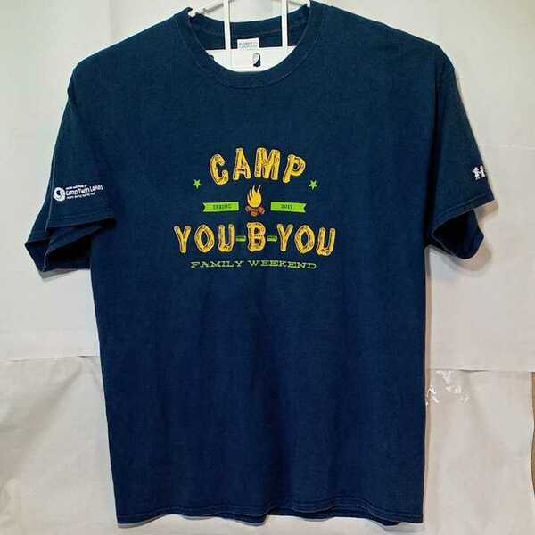 zcl-03t♪アメリカ古着 twin lakes CAMP YOU-B-YOU Tシャツ USサイズ－2XL ネイビー