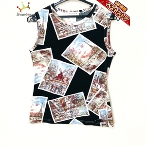 セリーヌ CELINE ノースリーブTシャツ サイズM - 黒×アイボリー×マルチ レディース クルーネック トップス