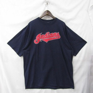 04-11年 サイズ 2XL majestic MLB 両面 プリント Tシャツ 半袖 インディアンス サイズモア 野球 ネイビー 古着 ビンテージ 2JU1209