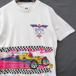 USA製 90s サイズ M SSI レーシング 両面 プリント Tシャツ 半袖 シングル インディアナポリス モーター系 白 古着ビンテージ 2JU2305