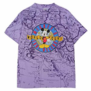 ディズニー Mickey Mouse 90's ミッキーマウス キャラクター プリント Tシャツ USA製 古着 (-5604) パープル系 総柄 サイズ L