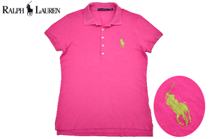 Y-4249* free shipping * super-beauty goods *RALPH LAUREN SPORT Ralph Lauren sport * regular goods pink solid 3Dpo knee embroidery stretch polo-shirt with short sleeves L