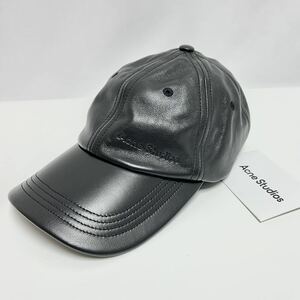  new goods Acne s Today oz ACNE STUDIOS leather Logo cap black CAP hat ACNE black Baseball unused 