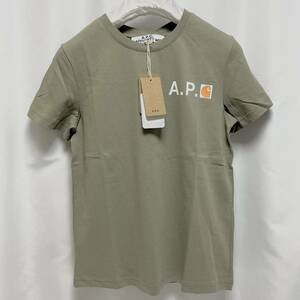 L 新品 A.P.C. × カーハート コラボ 限定 ロゴ Tシャツ カーキ アーペーセー APC × CARHARTT WIP コラボT fire T Shirt ファイア TEE