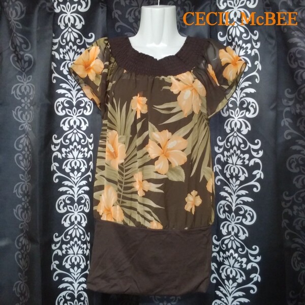 ★CECIL McBEE★セシルマクビー ハイビスカス柄 オフショル カットソー
