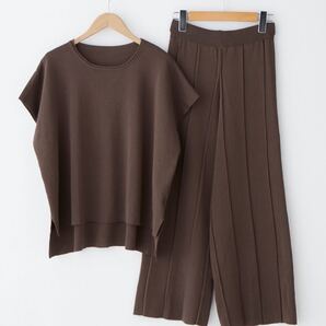 AsRiReニットセットアップ クルーネックトップス+ワイドパンツ
