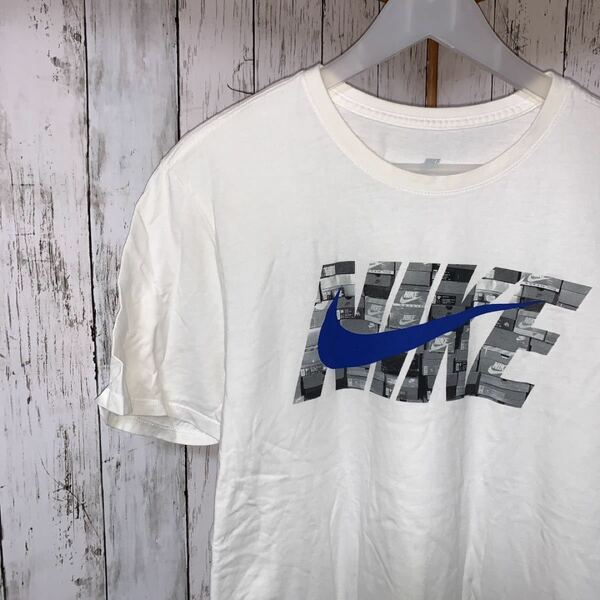 NIKE ナイキ Tシャツ　アトモス　コラボ　ロゴ　ビックプリント　青×白 半袖Tシャツ
