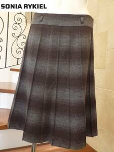 2.5 ten thousand beautiful goods SONIA Sonia Rykiel * tea × gray winter cloth pleated skirt 44 L~LL corresponding 