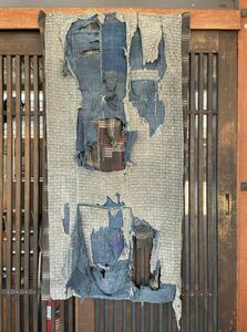 当時物 布団 布団カバー レトロ ツギハギ 古布 リメイク 襤褸 ボロ BORO 羽織 古裂 リメイク材 アンティーク 手縫い 綿 藍染 木綿