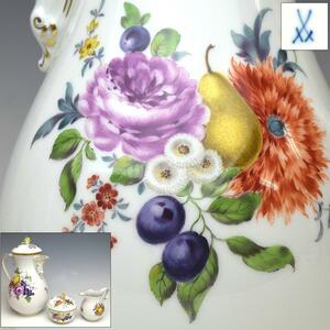 【趣楽】希少 マイセン　Ｍeissen　フルーツ＆フラワー図　ポット　クリーマー　シュガーポット３点　本物保証　Ｘ１６９１