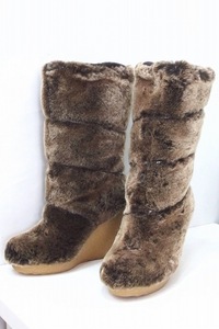 TORY BURCH Tory Burch fake fur Wedge sole long boots Hawaii .. buy 9M Brown 
