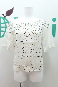 mina perhonen mina perhonen Lamy 100% dot print back button 5 minute sleeve blouse white 